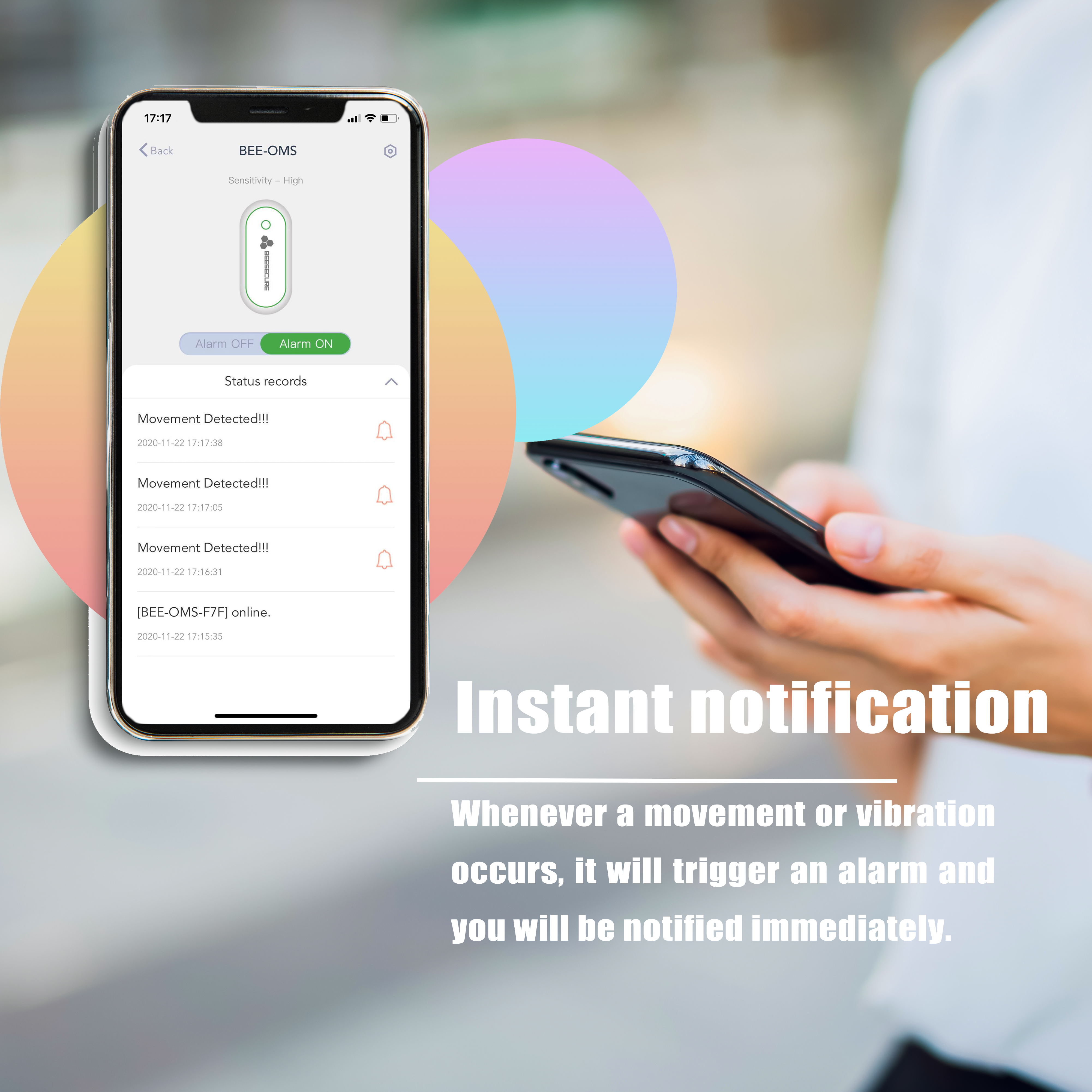 remote control and instant notification of the movement sensor