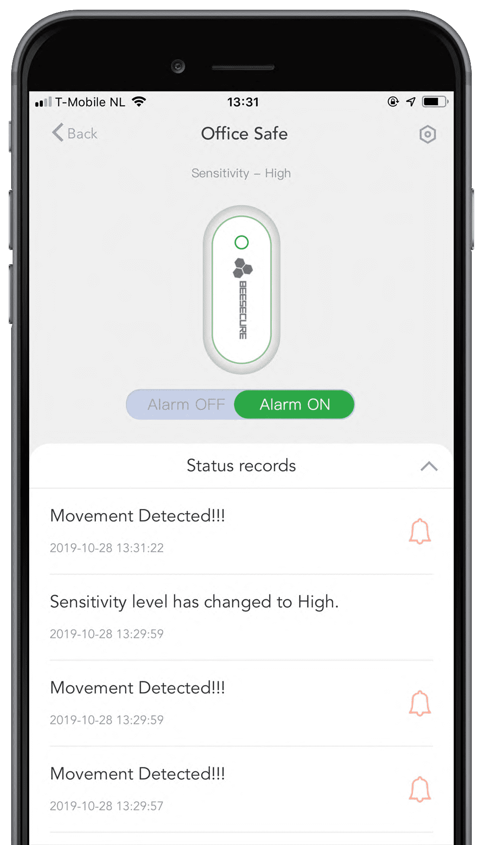 movement sensor App control interface